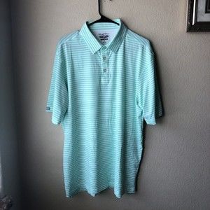 Straight Down Golf Performance Polo Shirt Green White Striped Men’s Size XL